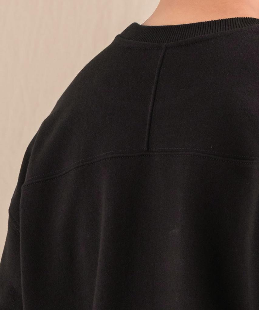 Ellamo Terry Basic Plain Square Pocket Oversized Sweatshirt [Black]