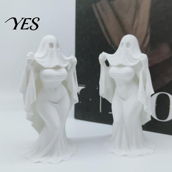 Dark Style Halloween Ornament 3D Printed Ghost Bride Statue Ornament, Female Figure Sculpture with Decor Stable Base, Decorative Minimalist