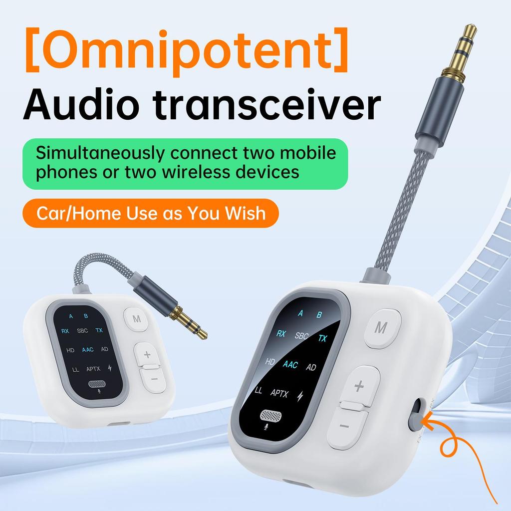 2 in 1 aptX-Adaptive AD/HD/LL AAC Bluetooth Audio Transmitter Receiver 3.5MM AUX HiFi Music Multipoint Airplane Wireless Adapter