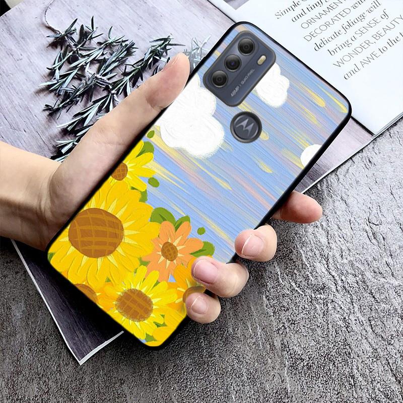 Hand Painted Flower Phone Case for Motorola Moto E32 E20 E40 G22 G52 G20 G30 G100 G60 G50 G10 GPure GStylus G9 One Action Macro