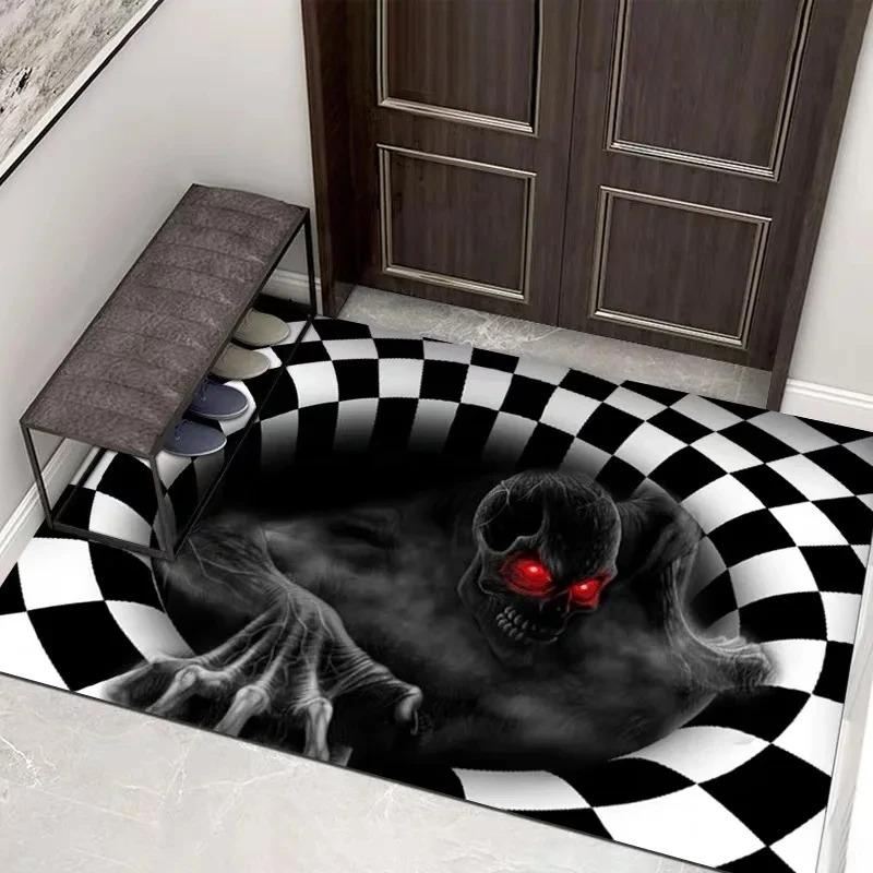 

Halloween 3D Manhole Cover Horror Mat Halloween Carpet Clown Trap Vision Doormat Kitchen Bathroom Bedroom Decorative Floor Mats 30x50cm
