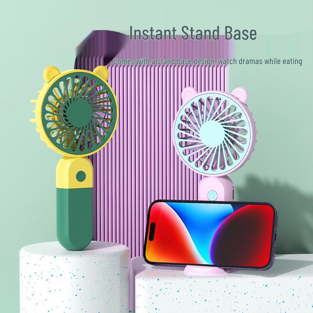 2026 New Cartoon Portable USB Charging Dual-Color Handheld & Desktop Fan for Students