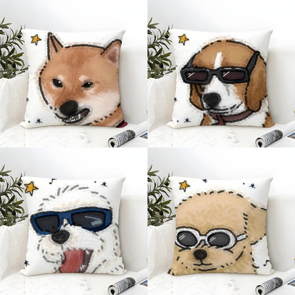 Cute Funny Puppy Cushion Cover Eco Linen Pillow Case DoubleSided Print Breathable Durable Zipper Home Decor Gift
