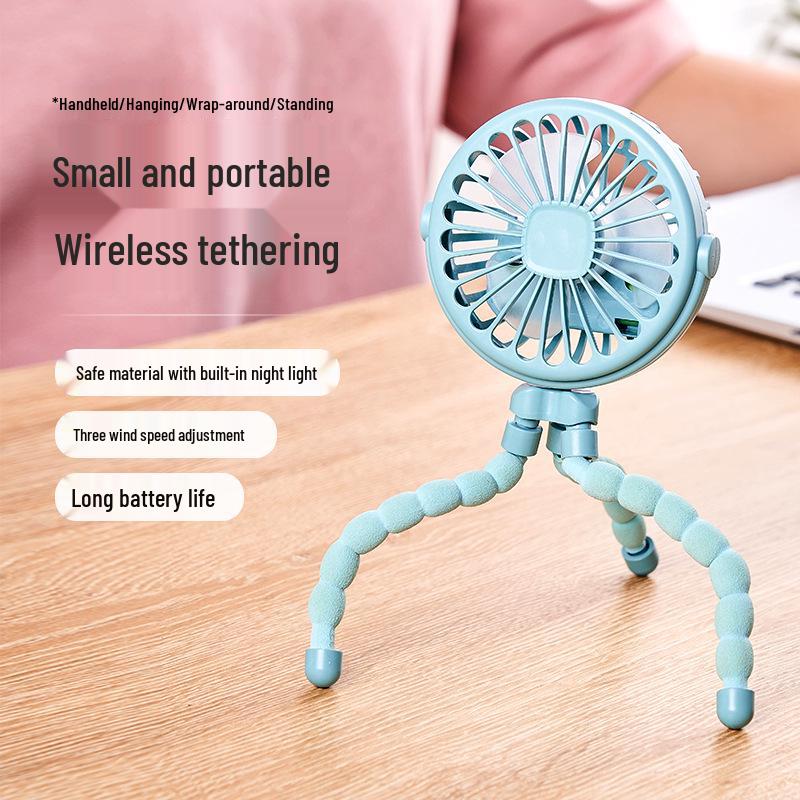 Octopus Handheld Fan with Night Light - Portable, Rechargeable Mini Fan for Stroller or Desktop Use