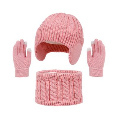 3 Adet/Set Çocuk Şapka Atkı Eldiven Seti Renkli Burgu Dokulu Şapka Kalınlaştırılmış Peluş Astarlı Boyunluk Örme Eldiven Seti