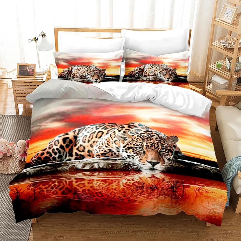 Leopard Soft Duvet Cover King Quen Sized Dimensions Brown Chetah Beding Set for Children Kids Tens Adult Peoples Wild Animal 2/3pcs Polyester Warm