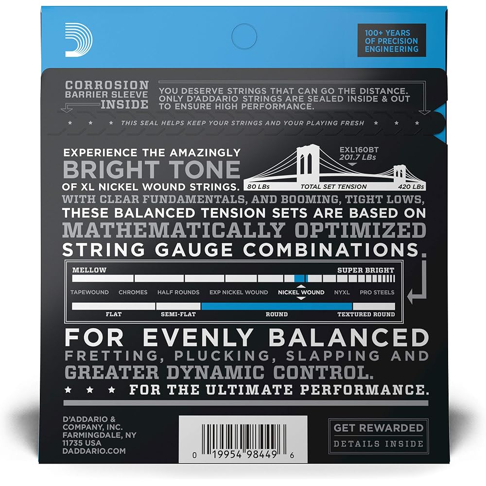 D'Addario Daddario Bass String Nickel Balanced Tension Long Scale .050-.120 EXL160BT [Domestic Ge...