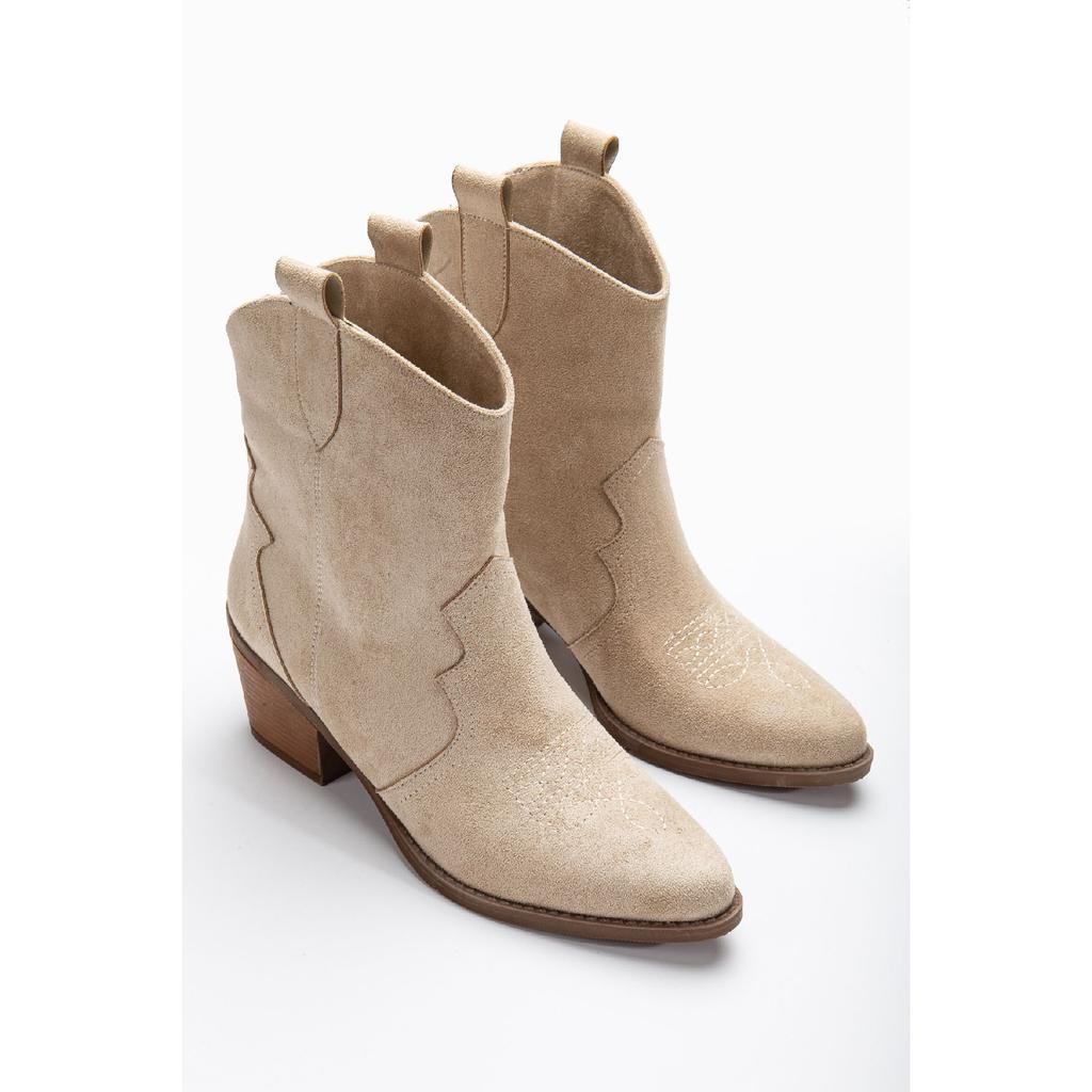 Krémové hnědé béžové matné semišové západní kovbojské boty