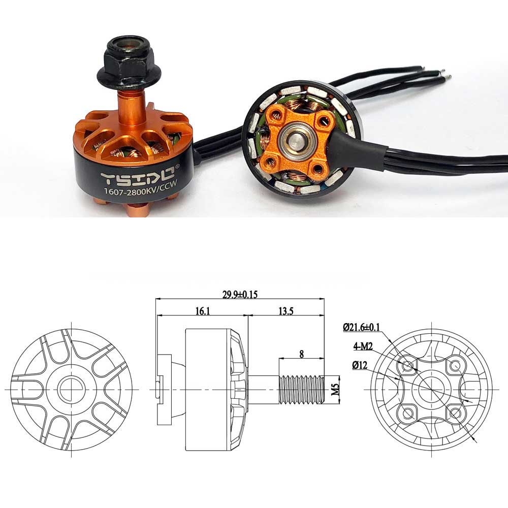 4pcs YSIDO 1607 Brushless Motor 2800KV 3850KV 2-4S M5 Shaft CW/CCW for RC FPV Freestyle 3inch Cinewhoop Ducted Drones Tyro79