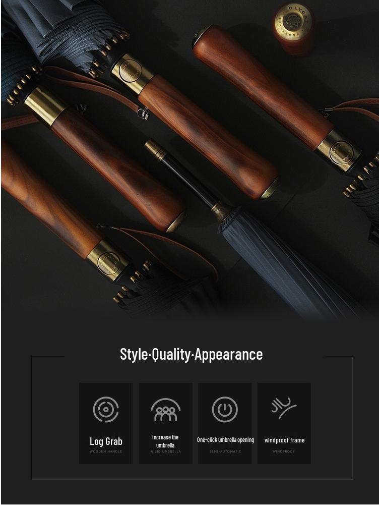 OLYCAT 16-Rib Men's Windproof Business Umbrella, Automatic Straight Handle, Reinforced & Enlarged Design.