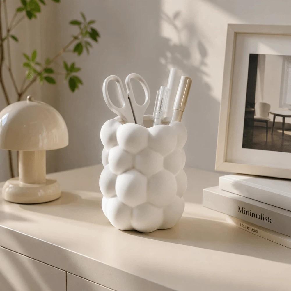 3D Printed Desk Storage Box Cloud-shaped Makeup Brush Storage Simple Style Flower Vase Home Decor