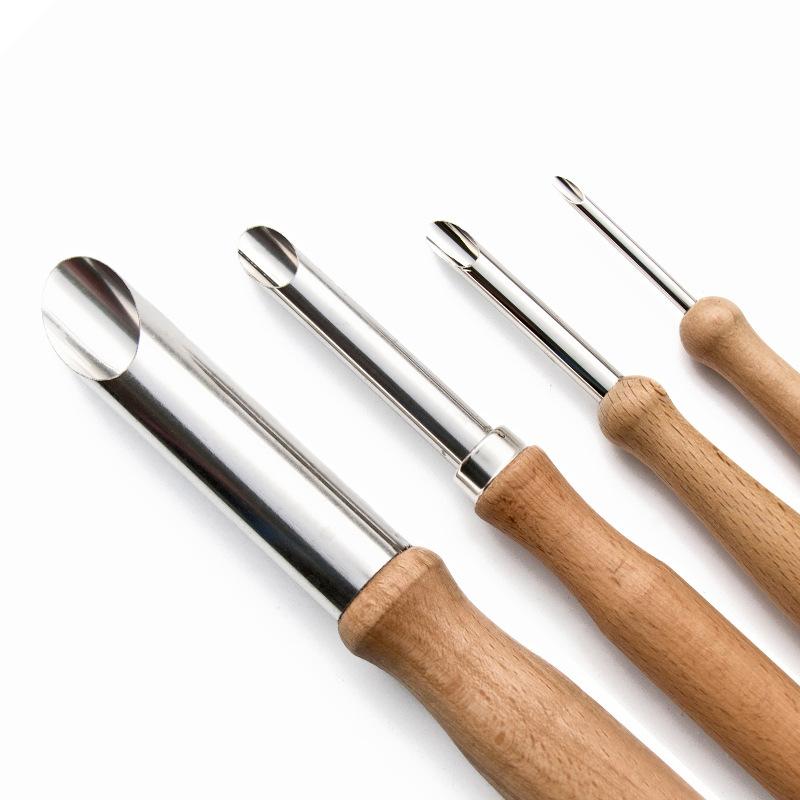 4pcs Round Hole Cutters Set, Stainless Steel Pottery Clay Drilling Tools with Beech Wood Handles