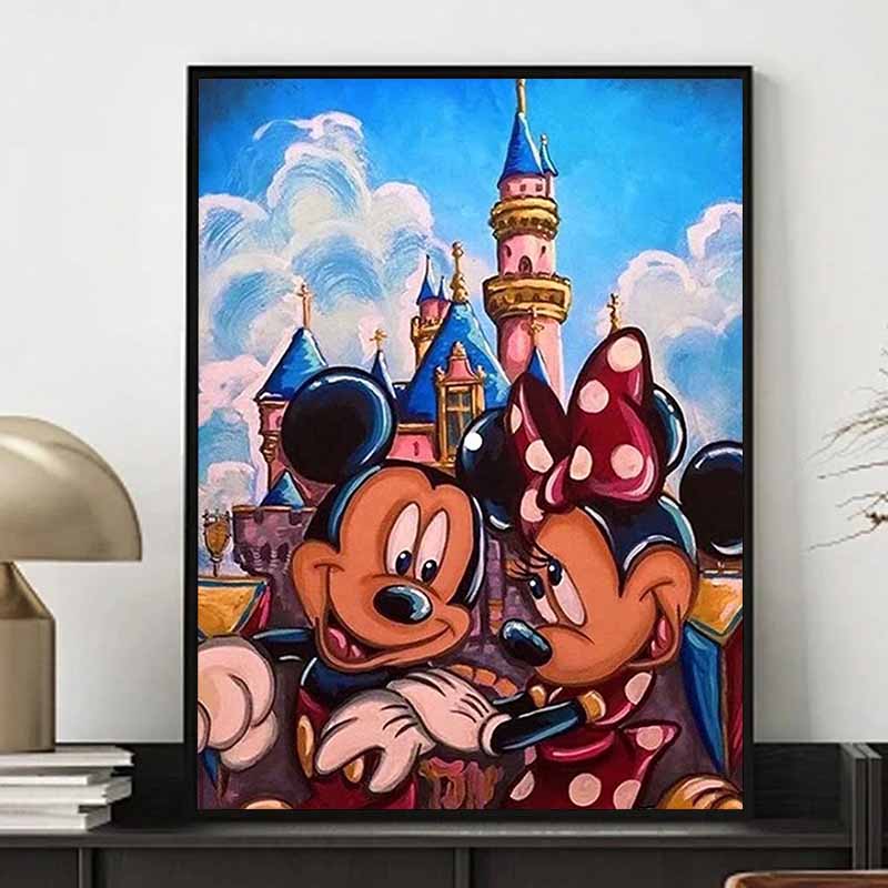 Disney Diamond Painting Mickey and Minnie Castle Oil Painting Style Wall Decoration Embroidery Full Diamond Cross Stitch HandmadeDIYGiftHomeDecoration