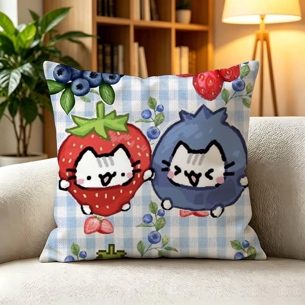 C-Cute Strawberry Cat Square Double-Sided printed Pillow Case Bedroom Bedside Pillow Sofa Cushion Cover