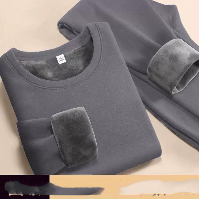 Fall‑winter Collection Long Johns Sets Men's Super Thick O-neck Keep Warm Tops + Pants Set Fleece Comfortable Soft Thermal Underwear Set