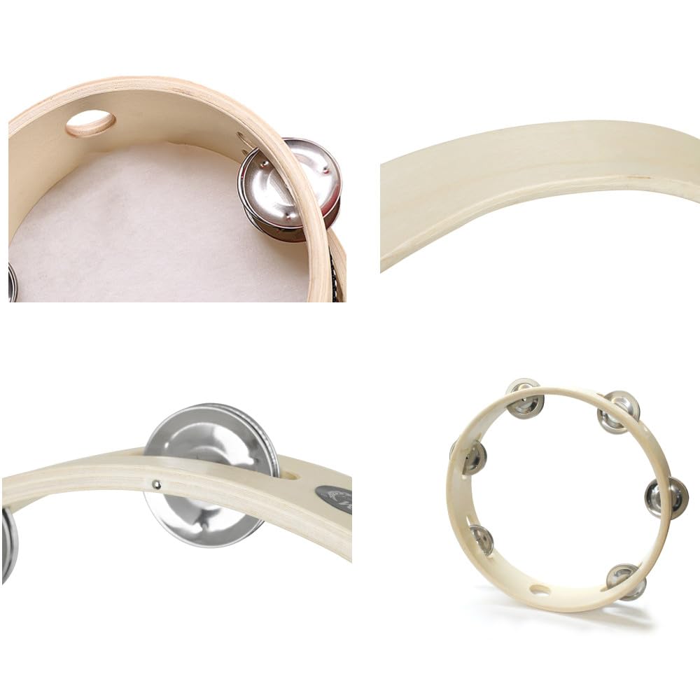 GYWHOOFT Portable Tambourine 8 Handheld Wooden Headless Tambourine with Metal Bell Single Row Jingle Wood Musical Percussion Toy Inch,