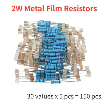 150PCS/Set 2W Metal Film Resistance Set Assortment Kit,30 Values*5pcs 0.1R~750R 1% High Precision Set of Resistors 10 Ohm 15 Ohm