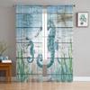 Marine Animal Hippocampus Seaweed Compass Tulle Curtain Voile Transparent for Bedroom Living Room Kitchen Sheer Window Curtains