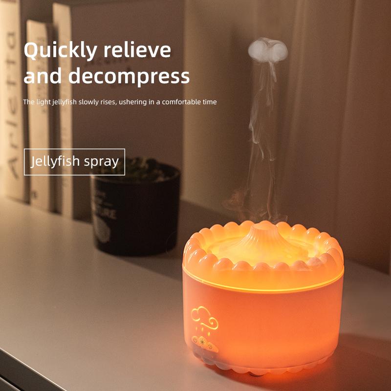 V76 Jellyfish Flame Aroma Diffuser With Remote 2 Spray Modes Colorful Lights 300mL Humidifier With Timer/Essential Oil