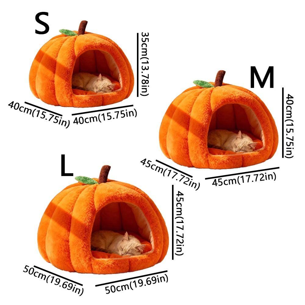 Cat Cave Pumpkin Cat House Non-slip Semi-enclosed Dog Nest Warm Thickened Comfortable Pet Cat Bed Autumn Winter