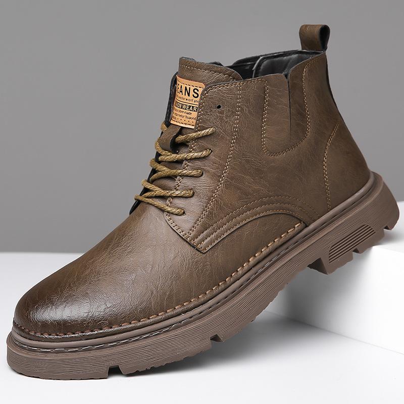 

2025 autumn season new men s leather shoes men s single shoes trend big head round head shoes tooling boots Martin boots 2025 44