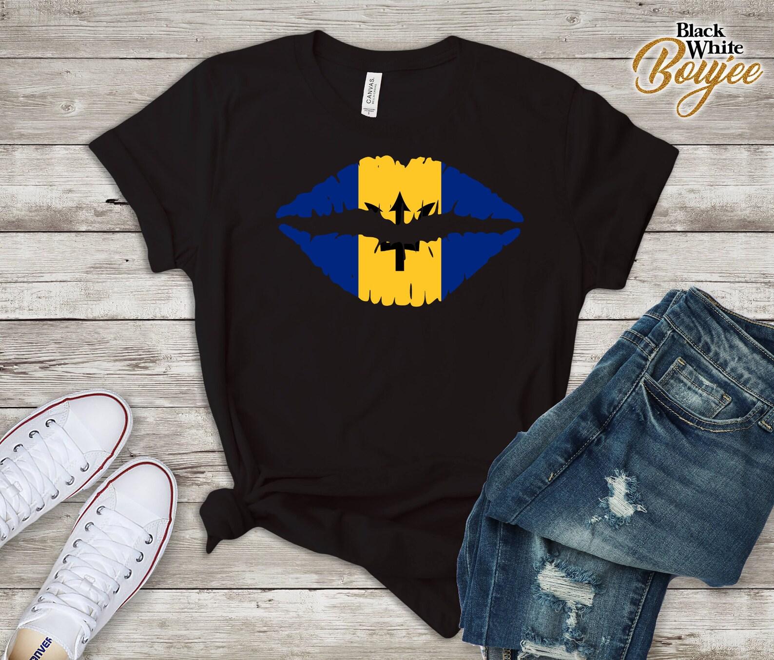 Barbados Flag Lips Tshirt - Barbados Roots Shirt - Born in Barbados USA - Dad Mom Family Relatives Gift Flag S