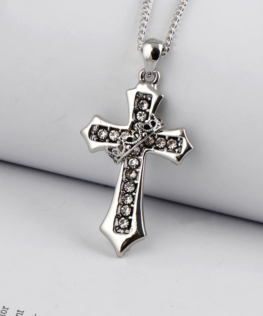 Shoveoff Svn-2002 Crown Cubic Cross Pendant Necklace