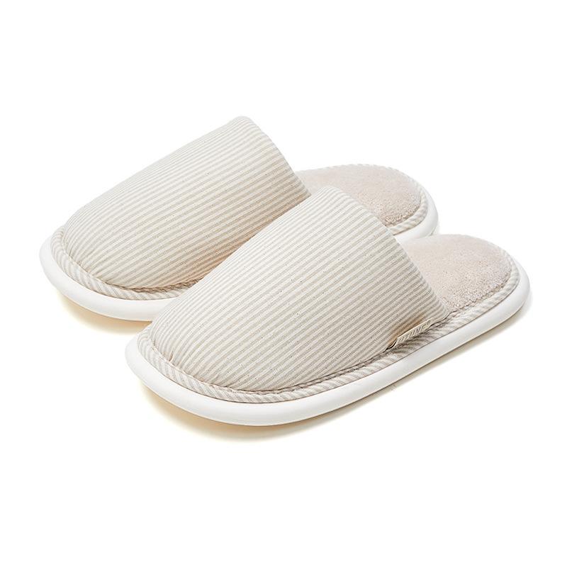 

Excellent cotton women s autumn and winter home slippers indoor non-slip office winter stripes four seasons drag warm men s bedroom 40-41 бежевий