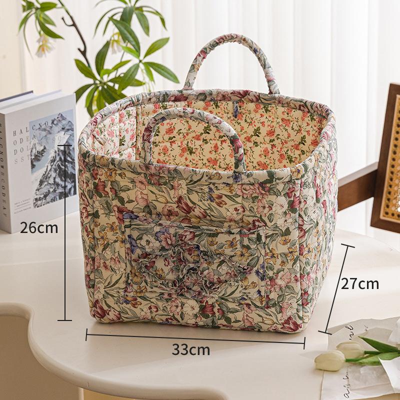Floral Large Capacity Fabric Laundry Hamper with Easy Carry Handles Rural Pastoral Style Clothing Storage Baskets Home Organizer