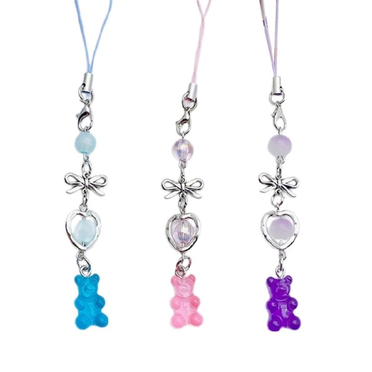 Cute Bear Bowknot Bead Pendants Phone Charm Straps Lanyard Purse Accessories