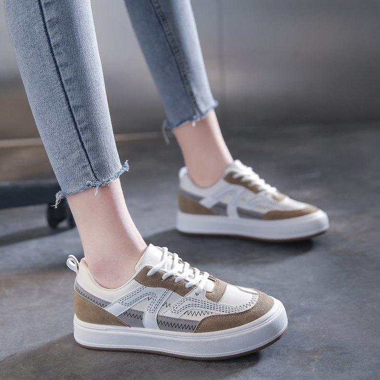 Autumn New Flat Sneakers Women's Color Matching Lace-up Student Retro Casual Sneaker White Shoes Women's