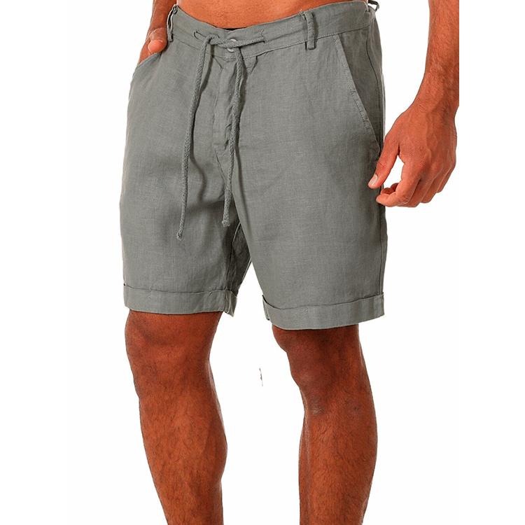 Men's Cotton Linen Lace-up Casual Shorts - Summer Plain Color, Five-Point Length