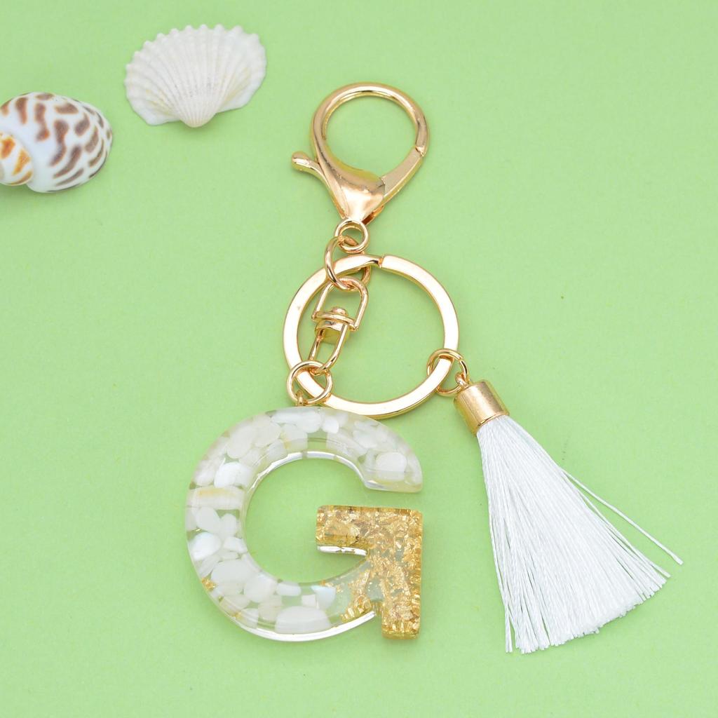 Trendy White Tassel Letter Keychain with Crystal Pendant