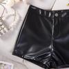 809# Women's High-Waisted Black PU Leather Shorts - Sexy, Tight, Hip-Hugging Autumn/Winter Base Layer