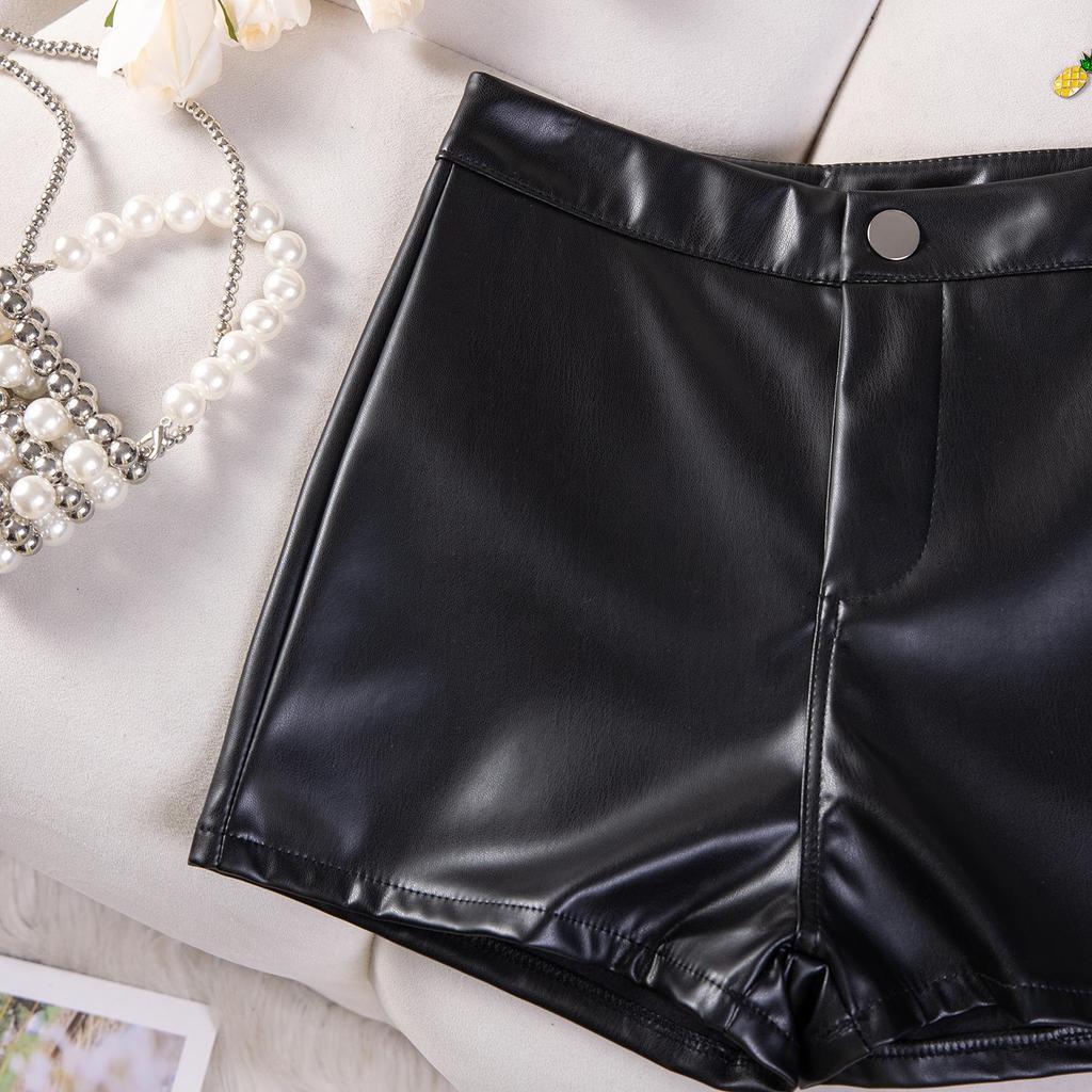 809# Women's High-Waisted Black PU Leather Shorts - Sexy, Tight, Hip-Hugging Autumn/Winter Base Layer