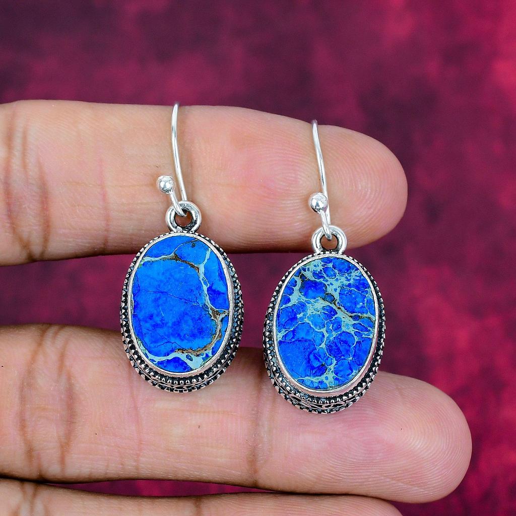 Blue Sea Sediment Earrings, Gemstone Jewelry, 925 Solid Sterling Silver Earrings, Gift For Women Handmade Earrings