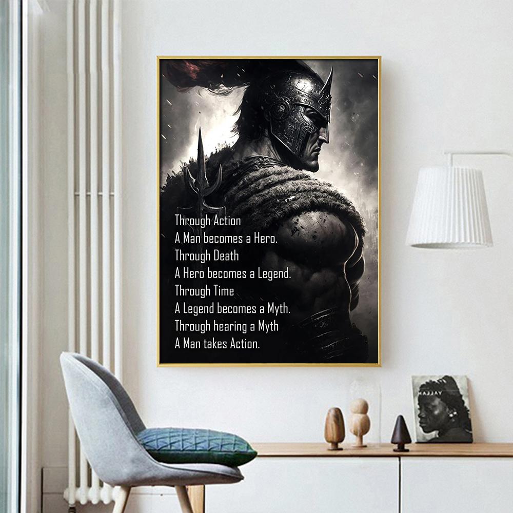 Warrior Motivational Quote Canvas Painting Posters Print Armored Spartan Inspirational Pictures Living Room Wall Art Home Decor