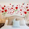 Romantic Red Rose Wall Decal Self-Adhesive Removable Flower Sticker for Living Room Bedroom Bathroom Hallway TV Background Home Decor