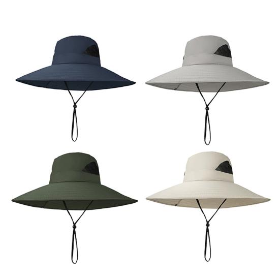 Bucket Hat Breathable Mesh Fabric Wide Brim Adjustable Fit UV Protection Hat Outdoor Activities Foldable Sun