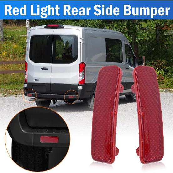 Red Rear Bumper Reflector, Compatible with Ford Transit 150/250/350/350 HD 2015-2020, Transit Connect 2014-2022, Brake Light Lamp Red Lens Rear