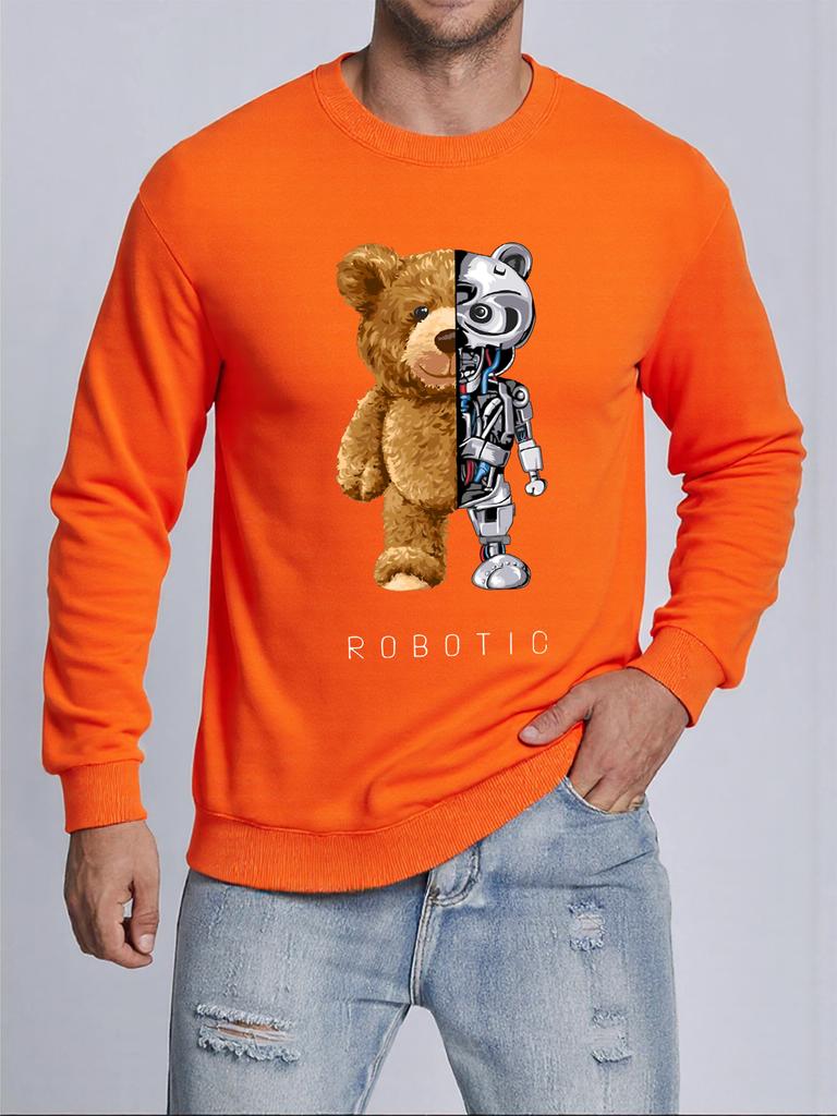 Plush And Robotic Bear Printed Mens Pullovers Autumn Casual Sweatshirt Comfortable Y2K Sportswears Hot Sale Casual Sweatshirts