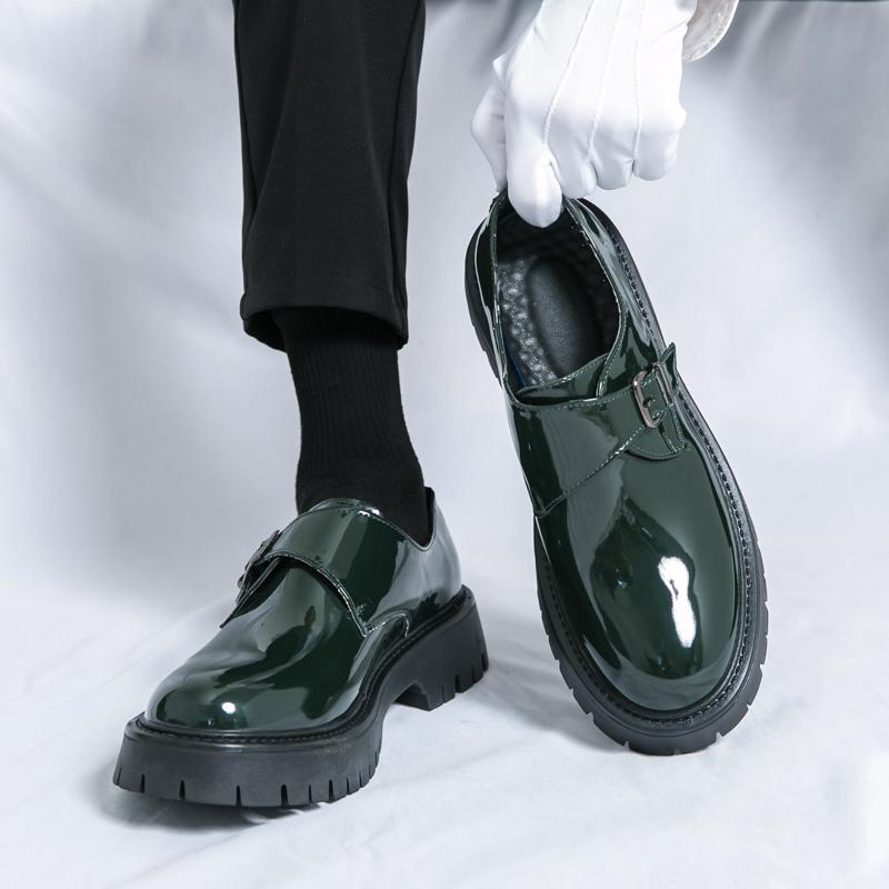 Hight Quality Spring New Street Style Patent Leather Loafers For Men's Black Hombre Business Casual Height Increasing Shoes