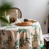 Tablecloth Green Pine Branch Printed Dining Table Cloth Korean Cotton and Linen Coffee Table Cloth Round