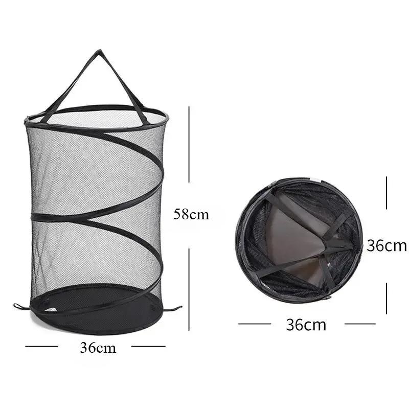 

Hot Sales Large Capacity Polyester Net Transparent Storage Basket Storage Bucket Folding Dirty Clothes Basket чёрный