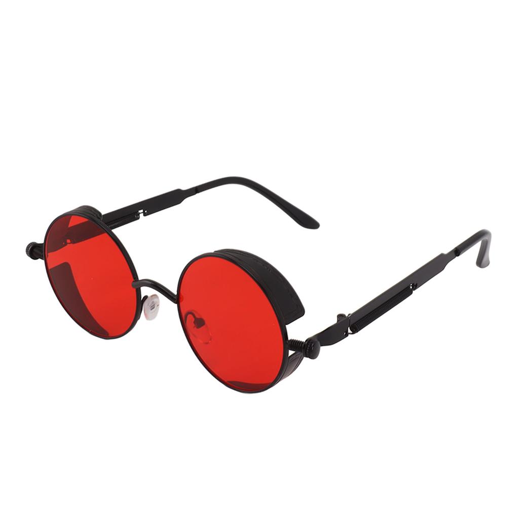 Round Sunglasses Metal Spring Feet UV Proof Stylish Cool Sunglasses for Men Women Party Beach Summer Black Frame Red