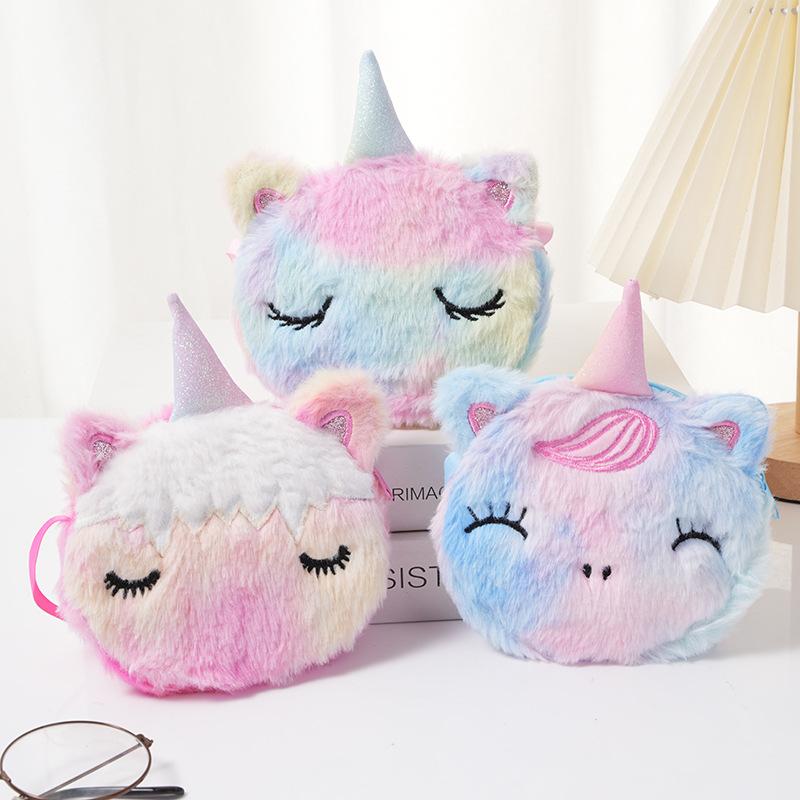 Kawaii Plüsch Einhorn Baby Umhängetaschen Mini Rucksack Spielzeug Kinder Party Geschenk Niedrige Runde Geldbörse Mädchen Schling Schultertasche