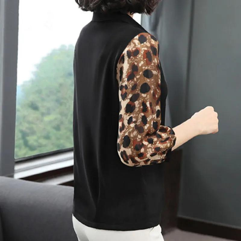 Women Spring Summer Casual Turn-down Collar Shirts Lady Plus Size Patchwork Chiffon Tops