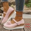 Plus Size Shoes for Women 36-44 Autumn Fashion Platform Wedges Buckle Strap Flats Shoes Zapatos De Mujer with Flower Footwear