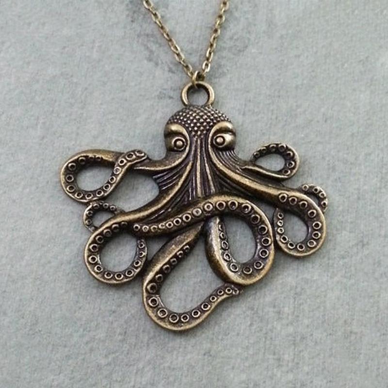Octopus Pendant Necklace - Large Bronze Animal Charm Necklace - Delicate Fashion Accessories