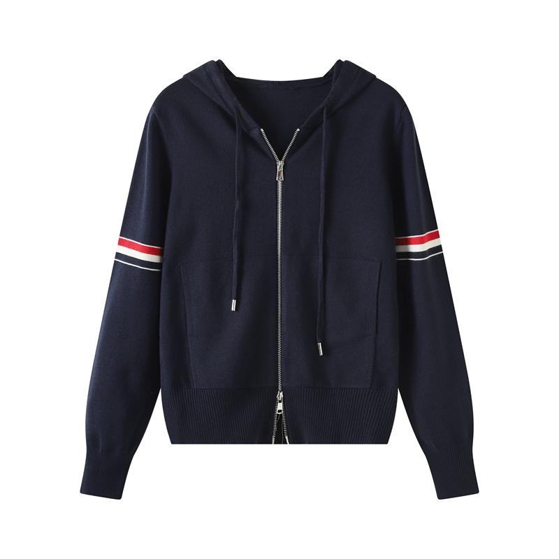 

Осень-зима с капюшоном на молнии вязаный свитер пальто куртка женская мода длинный рукав джемперы One Size темно-синий